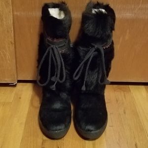 Vintage Italian Black Pony Hair Snow Boots